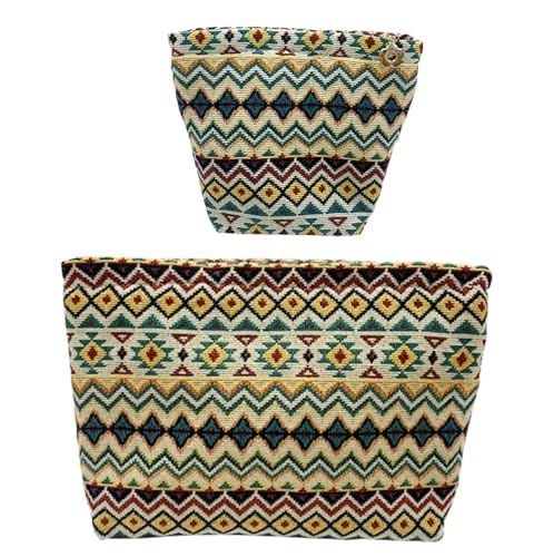 getgto 2 Pcs Makeup Bags, Large Cosmetic Bag Travel Toiletry Bag - color: Brown wave