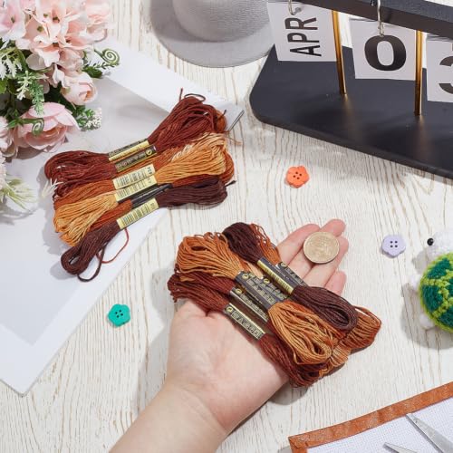 16 Skeins 131 Yards Multicolor Embroidery Thread Set 6 Ply 1.2mm Cotton Cross Stitch Embroidery Floss Friendship Bracelet String for Bracelet Making Knitting Stitching Sewing Crafts (Brown) - color: Brown