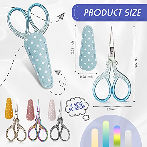 Honoson 4 Pcs Small Embroidery Scissors, 3.6", Simple, Retro Colors - color: Retro Colors