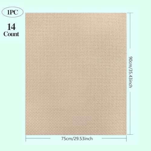 14CT Aida Cloth - 30x35 Inch Cross Stitch Fabric for Embroidery, Pre-Cut Needlework Material, Acid-Free, Durable Weave(Light Brown) - color: Light Brown