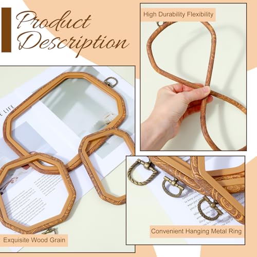 9 Pcs Embroidery Hoops Set Decorative Imitated Wood Display Cross Stitch Frame Circle Oval Octagonal Embroidery Frame Cross Stitch Hoop for DIY Craft Art Sewing Hanging Ornaments
