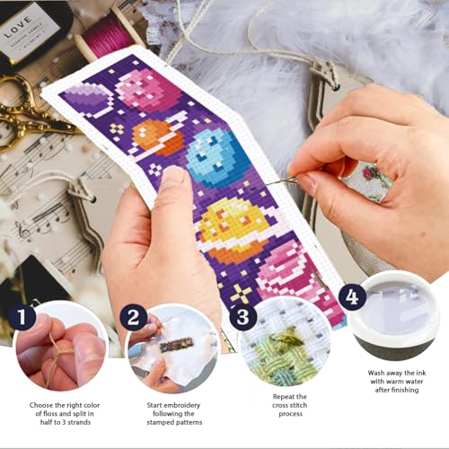 INFUNLY 6pcs Purple DIY Cross Stitch Bookmark Kits 2.4''x7.9'' Owls Stamped Embroidery Bookmark Kit with Instruction Hot Air Balloon Embroidery Bookmark Set with Pre-Printed Pattern for Book Lovers - style: Purple Universe
