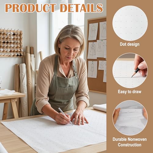 47 Inches X 10 Yards Non Woven Precut Pattern Paper for Sewing Dotted Tracing Paper Crafting Spaced Every Inch Marking Sewing Paper for Dressmaking Drawing - size: 10 Yards