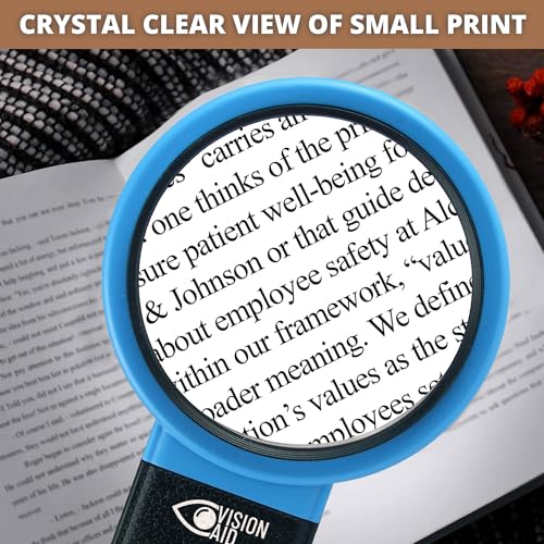VisionAid 30X 10X Hands-Free Magnifying Glass with Stand, LED Lights, Loupe Handheld Illuminated Magnifier for Low Vision Seniors Reading (Pack of 2) - size: 4 inches (Pack of 2)