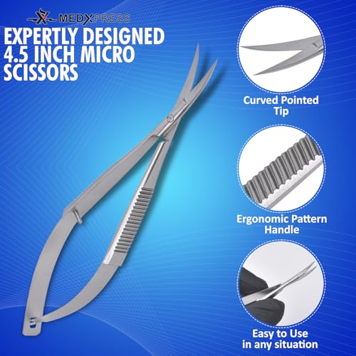 Micro Scissors 4.5" Curved Stainless Steel Embroidery Scissors Extra Sharp Applique Scissor Stitch Cutting for Eyebrow Trimming scissor for Grooming Sewing Arts & Craft Spring scissor.