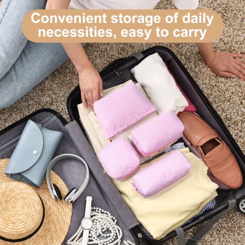 Sanwuta 4 Pcs Seersucker Pouch Striped Makeup Bag Set, Light Pink - color: Light Pink