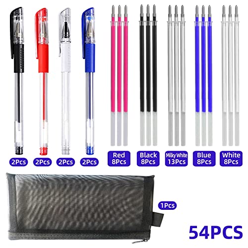 54 Pcs Heat Erasable Fabric Pens Set Includes 8 Pcs Heat Erasable Pens for Fabric with 45 Refills and Pen Bag, Fabric Markers for Leather PU Sewing Supplies, Dressmaking, Quilting Gifts (5 Colors)