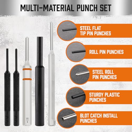 HORUSDY 23-Piece Punch Set Roll Pin Punch Set and Hammer with Bench Block, Punch Tool Ideal for Maintenance