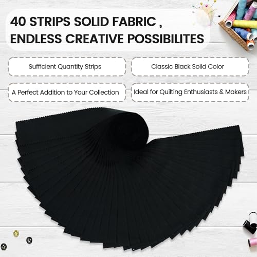 Craftido-20 Options-100% Cotton Jelly Roll Fabric Precut Strips for Quilting, Crafting, and Sewing, 40 Strips 2.5" x 44" Assorted Bundles for Rug, Quilt Project, DIY Craft and Home Decor-40 Black - color: 40 Black