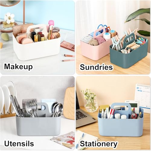 Multiuse Caddy Organizer with Handle, Portable Divided Plastic Tote Bin - Art Craft, Stationary Pen Marker Crayons, Makeup Hair Supplies Storage - Bathroom, Classroom, Dorm, Office, Desk Holder - Cyan - color: Cyan