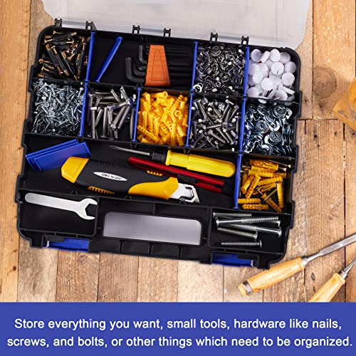 Small Parts Storage Case Tools Box Organizer Double Side 34 Compartments Hardware Organizers with Removable Plastic Dividers for Screws Nuts Nails Bolts - color: Blue, size: 1 PACK