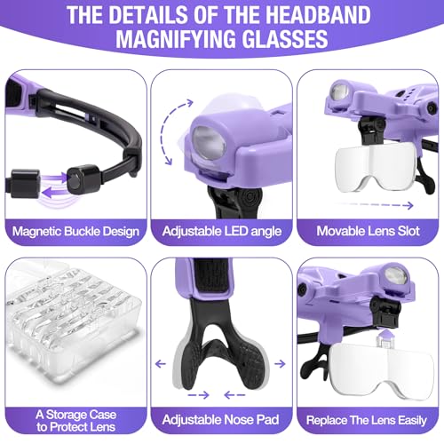 Dilzekui Magnifying Glass with Light 1X-4X Rechargeable (Purple) - color: Purple