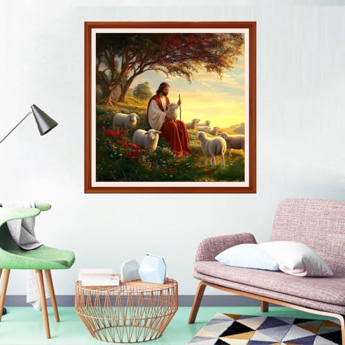 Redxing Counted Cross Stitch Kit for Beginners,Unprinted Needlepoint Kits for Beginners Cross Stitching Embroidery Kit 11CT Stitches kit-Jesus Shepherd 18x18 inch - color: Setpattern19
