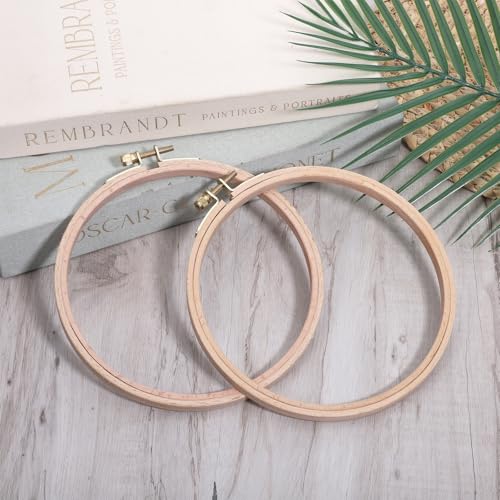 Cross Stitch Hoops Ring, 2 Pack 6 Inch Wooden Embroidery Hoops, Beech Wood Embroidery Hoops Set with Copper-Plated Screw, Cross Stitch Supplies for Art Craft Sewing, DIY Decoration