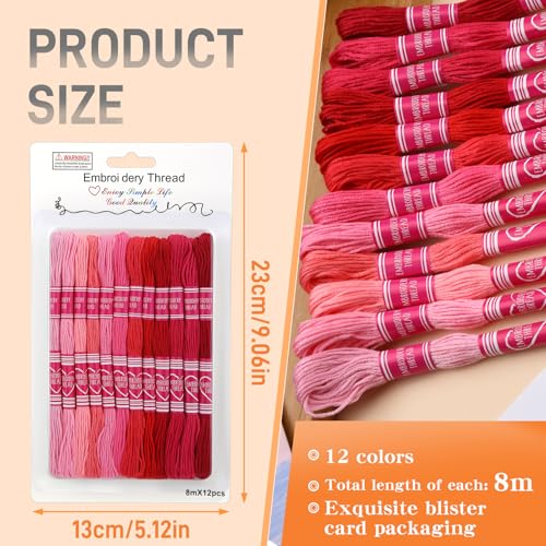 12 Skeins Embroidery Floss, Red Series 105 Yards Embroidery Thread - color: Red Series