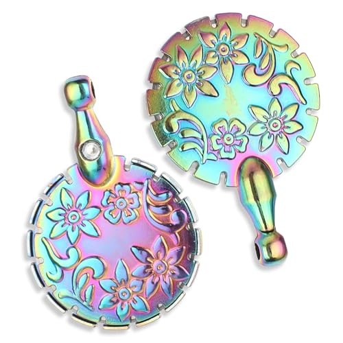 2 PCS Yarn Cutter Pendants Thread Cutter Pendants, Vintage Metal Yarn Cutters Thread Snips Round Floral Design Craft Cutting Tools Sewing Scissors for DIY Sewing and Knitting (Dazzle Color)