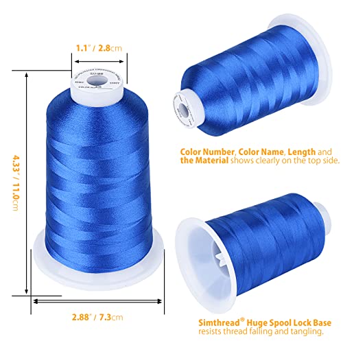 Simthread Embroidery Thread 5500 Yards Blue 405, 2 Huge Spools 40wt Polyester for Brother, Babylock, Janome, Singer, Pfaff, Husqvarna, Bernina Machine - color: Blue