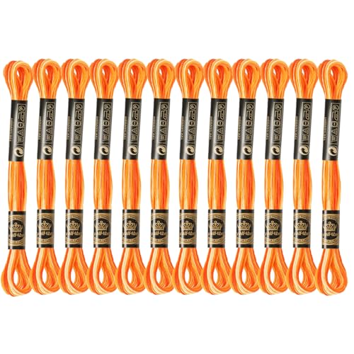 12 Skeins Embroidery Floss, Colorful Embroidery Floss 6 Strands Polyester Variegated Gradient Cross Stitch Thread for Sewing, Gradient Orange-Yellow - color: Gradient Orange-Yellow