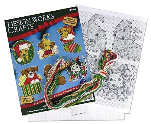 Christmas Puppies Counted Cross Stitch Ornament Kit - Set/6