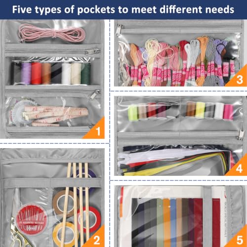 FINPAC Sewing and Craft Supplies Storage Tote Bag with Clear Pockets - color: Gray