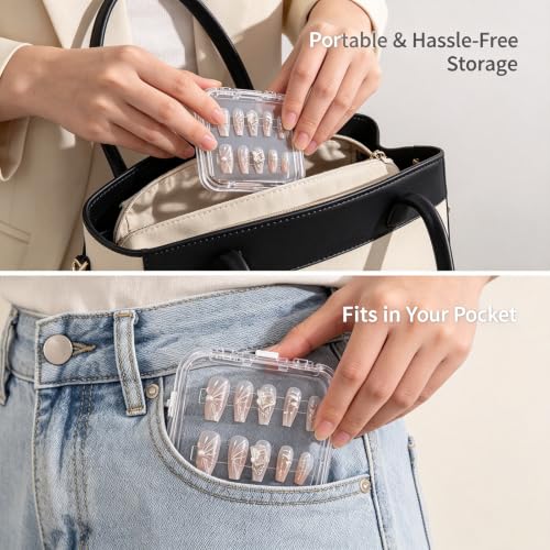 Press On Nail Storage Organizer Set, 12 Clear Cases & 60 Adhesive Tapes