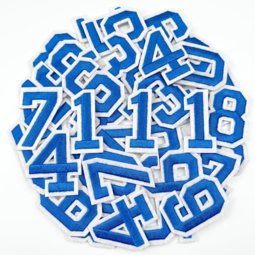 Jongdari 30 Pcs Iron on Numbers for Clothing, Small Embroidery Number Patches with Ironed Adhesive 3 Sets 0-9 Iron-On Number Applique for Jersey Shirts Jackets Hats Jeans Shoes Bags (Blue) - color: Blue, size: 30 Numbers