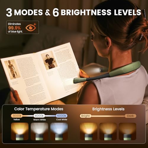 Glocusent Reading Light LED Neck Light,80-hr Rechargeable Book Light - color: Green, size: Standard-Medium