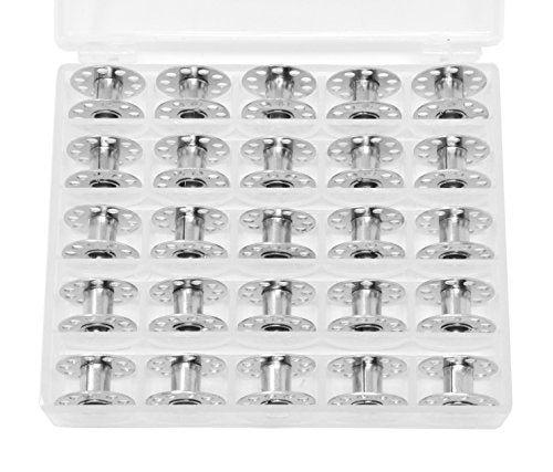 Mandala Crafts Empty SA156 Bobbins for Brother Sewing Machine, 25 Metal Class 15j Bobbins Compatible with Singer, Kenmore, Bernina, Janome, Elna - color: Silver, size: Size A 25 Rolls