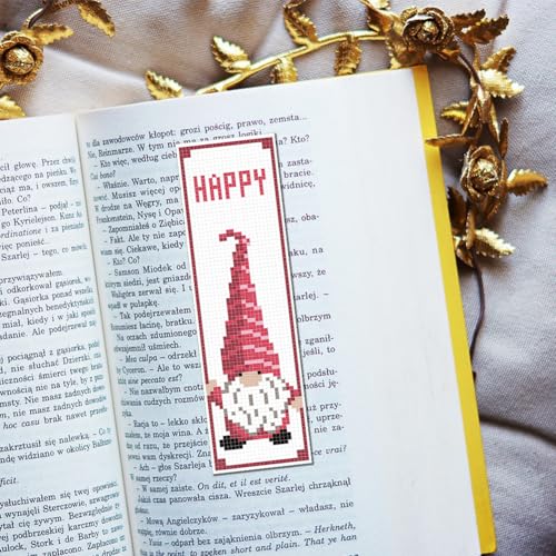 FREEBLOSS 6Pcs Cross Stitch Bookmark Kits Gnome Elf Pattern Stamped Embroidery Bookmarks Beginner Embroidery Kit with Instructions Counted Cross Stitch Kit for Hand Embroidery Gift - style: Gnomes