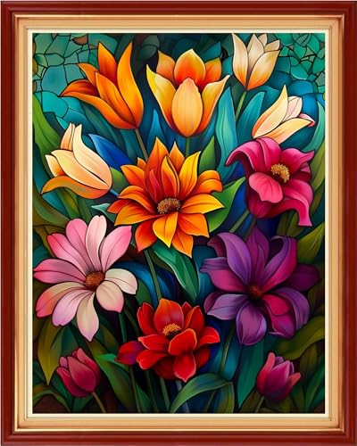 Foxhool Stamped Cross Stitch Kits,11CT Printed Cross Stitch Pattern Full Embroidery Kits for Beginner Needlepoint Kits-Colorful flowers16x20 inch - color: Craftpatterns01