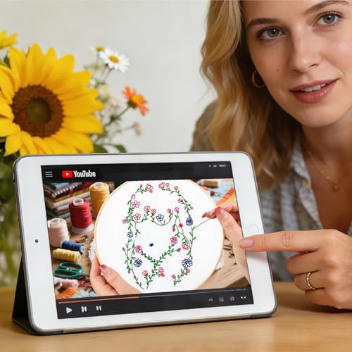 Woman Flowers Embroidery Kits for Beginners Adults, Floral Hand Embroidery Starters Kits, Stamped Cross Stitch Kits DIY Needlepoint Kits for Beginners Adult, Embroidery Hoop, Thread and Video Tutorial - color: H2082