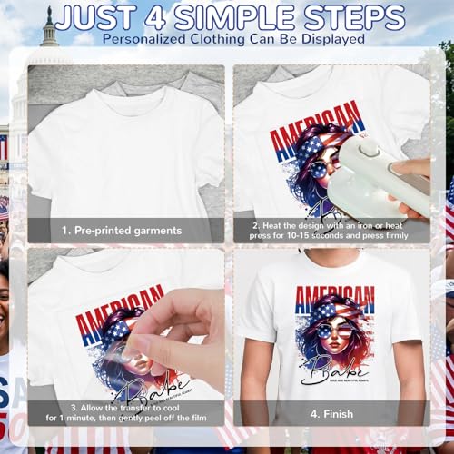 30Pcs Patriotic 4th of July Dtf Transfers Ready to Press Independence Day Iron on Transfers for Tshirts 250th Anniversary Transfer Vinyl Stickers for Clothing Pillows Bag DIY Crafts - color: 4th of July