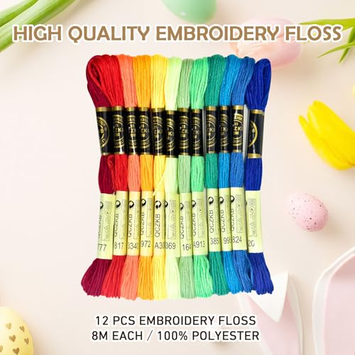 Premium Rainbow Color Embroidery Floss - Cross Stitch Threads - Friendship Bracelets Floss - Crafts Floss - 12 Skeins Per Pack Embroidery Floss,Rainbow Color - color: Rainbow Color