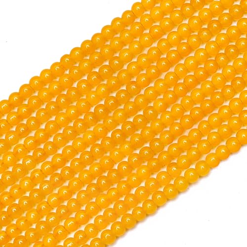 400PCs 4mm Yellow Jade Glass Beads Bulk, Round Smooth Hole Glass Crystal Beads for Jewelry Making, DIY Bracelets, Necklaces, Bag Charms, Keychains and Craft Projects - color: Jade Yellow, size: 4MM