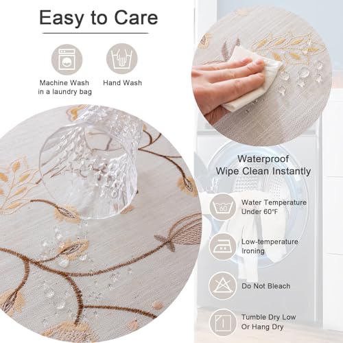 Joyfol Day Rustic Round Table Cloth, Heavy Duty Linen Florals Embroidery Tablecloths, Farmhouse Waterproof Tablecloth, Wrinkle Free Table Cover with Tassels, Coffee Berry, 55 inch - color: Coffee Berry, size: 55" (Round)