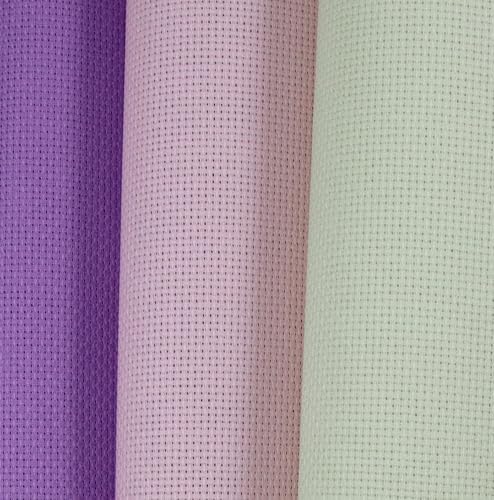 KCS 3 pc of 15" x 18"(38cmx45cm) 16 Count Cross Stitch Cotton Aida Cloth Needlework Rolled Fabric Box,16CT,Lavender+Pink+Light Green - color: Lavender+pink+light Green, size: 16CT