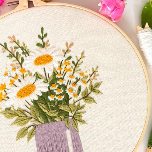 Myfelicity Embroidery kit,Floral Embroidery Art Kit, Set of 3, Decorative Pitcher Designs with Sunflowers and Wildflowers