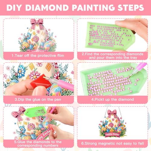 NAIMOER Easter Egg Diamond Art Hanging Kits for Adults, 5D Special Shaped Rhinestone, DIY Acrylic Spring Diamond Art Painting Window Pendants Home Garden Wall Hanging Ornament Kits, Double Sided - color: Easter 04