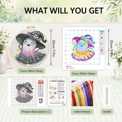 VIGEGU Ghost Stamped Cross Stitch Kits for Adults Beginners with Frame - color: Cross-Stitch ghost-1
