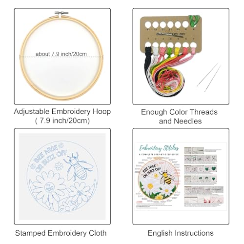 Louise Maelys Bee Embroidery Kit Funny Daisy Quote DIY Craft - color: Bee flowers