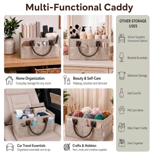 Felt Diaper Caddy Organizer, Nursery & Car Organizer - color: Oatmeal