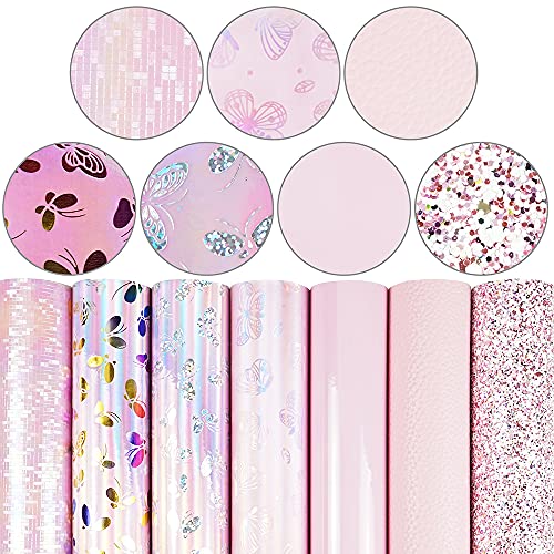 Litchi 7 Pack 8x12 Inch Faux Leather Sheets for Bow Earring, Easy to Cut Vinyl Fabric for Cricut, Durable Fade Resistant Leatherette Without Smell, Pink Series - color: Pink Mix