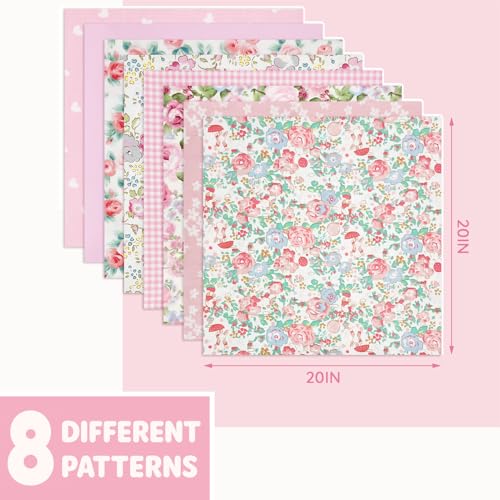 Aubliss 8pcs Fat Quarter Fabric Bundles (100% Cotton - 20'' x 20'') - color: Rose Garden