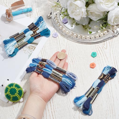 16 Skeins 140 Yard Blue Embroidery Floss 6 Ply Gradient Color Embroidery Thread Polyester Cross-Stitch Threads Friendship Bracelets String for Hand Embroidery String Art DIY Creation - color: Blue