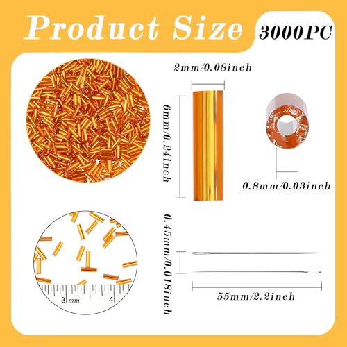 3000PC Orange Glass Bugle Beads 6MM Orange Tube Beads - color: orange