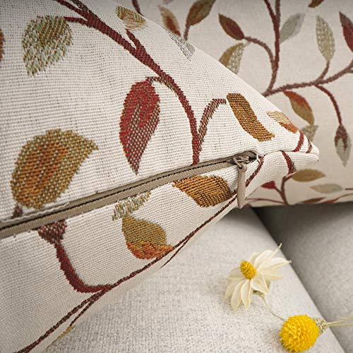 YOUR SMILE Farmhouse Oblong Rectangle Floral Chenille Embroidery Decorative Throw Pillow Case Cushion Cover Lumbar Pillowcase for Sofa 12 x 20 Inch, Brown Leaves (Pack of 2) - size: 20" x 12" (Pack of 2)