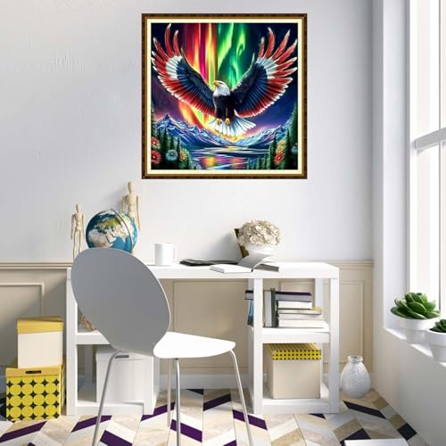Redxing Counted Cross Stitch Kit for Beginners,Unprinted Needlepoint Kits for Beginners Cross Stitching Embroidery Kit 11CT Stitches kit-Aurora Eagle 18x18 inch - color: KitColors17
