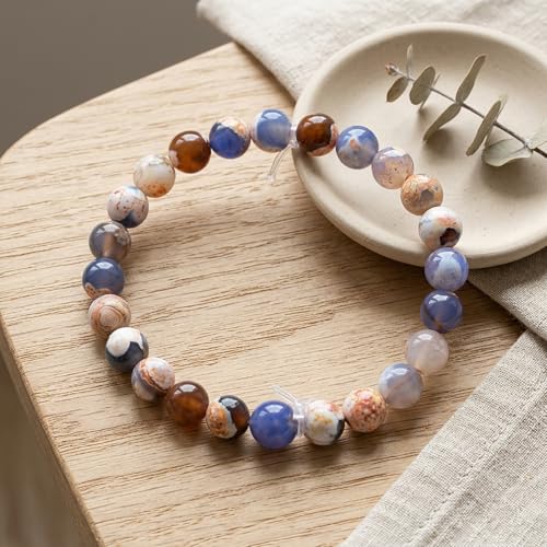 60pcs Round Loose Blue and Orange Fire Agate Beads for Bracelet Beads，6mm Gemstone Bead Round Loose Stone Beads for Jewelry Making DIY Bracelet Necklace Earrings - color: blue and orange fire, size: 6mm