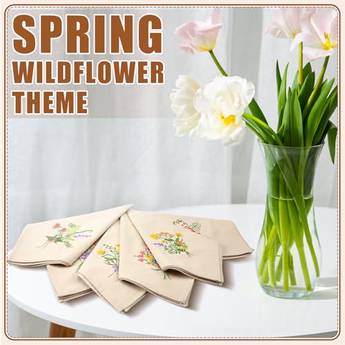 Tioncy 6 Pcs Floral Embroidery Napkins 18" Embroidery Flower Linen Cotton Napkin Bulk for Wedding Tea Cocktail Spring Flower Birthday Party Table Centerpiece Mexican Kitchen Curtain Decor (Linen) - color: Gray