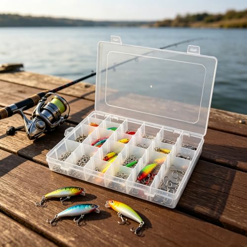 Guyuyii 6 Pcs Clear Plastic Organizer Box with Adjustable Dividers, 36 Grid Small Storage Case, Transparent Craft Organizer Container for Beads, Jewelry, Screws, Fishing Tackle, Art Supplies, Hardware - size: 6 Pack 36 Compartments